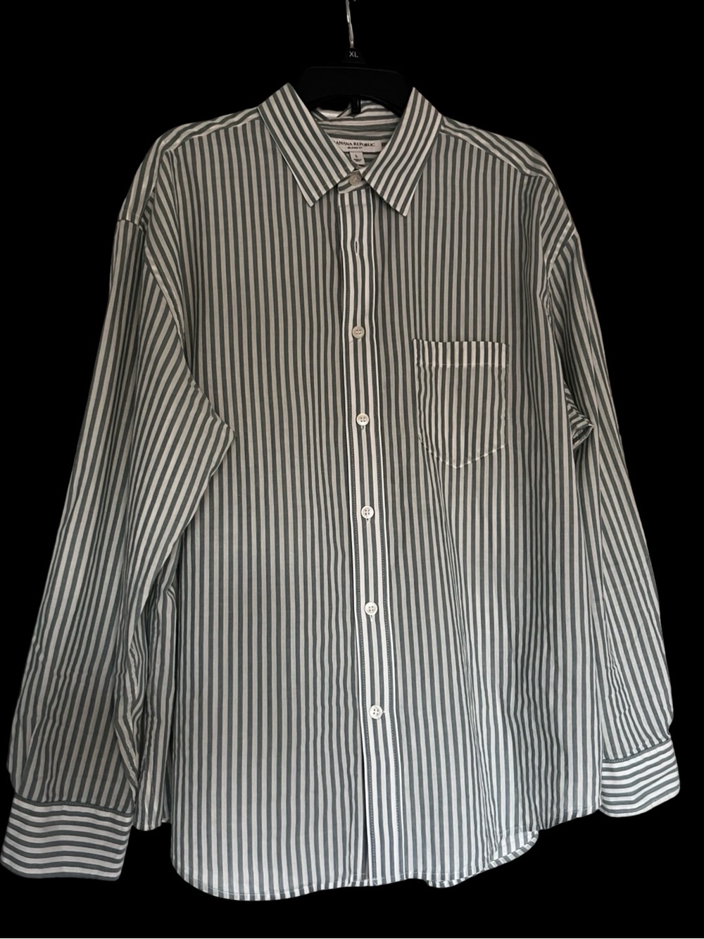 Banana Republic Striped Dress Shirt Womens Large L Sage Green Long Sleeve